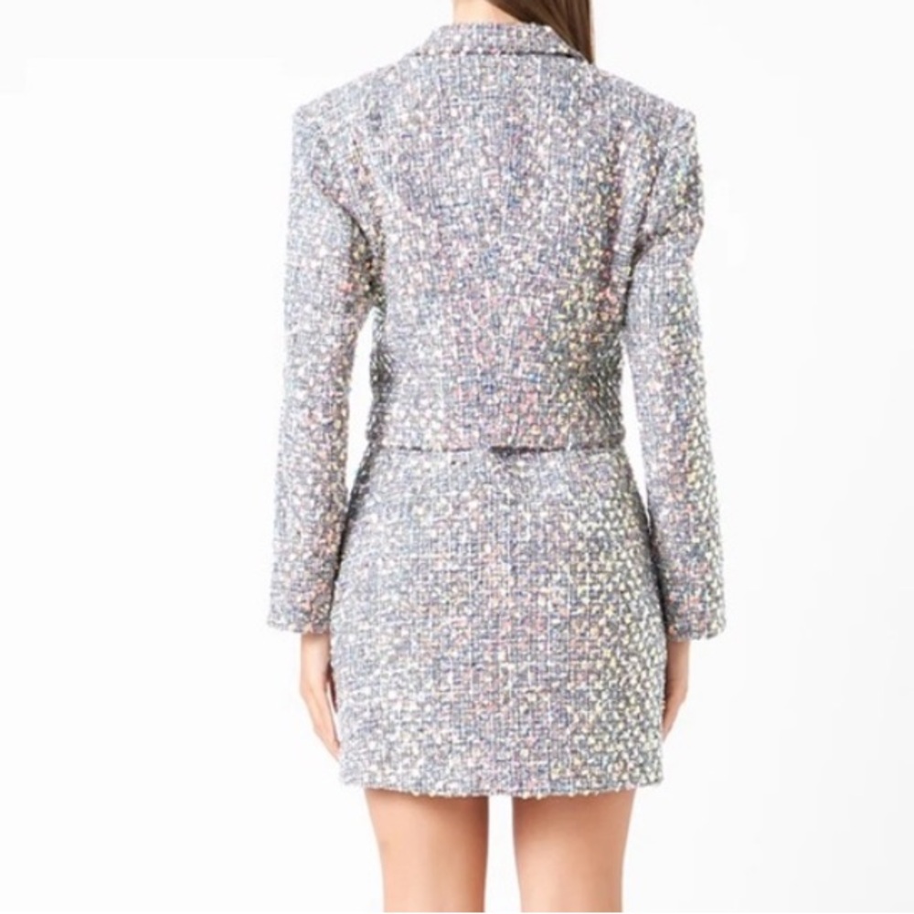 Endless Rose 2 PEICE SET Sequin Tweed Cropped Blazer Jacket & Mini Skirt Set NWT - Picture 3 of 16